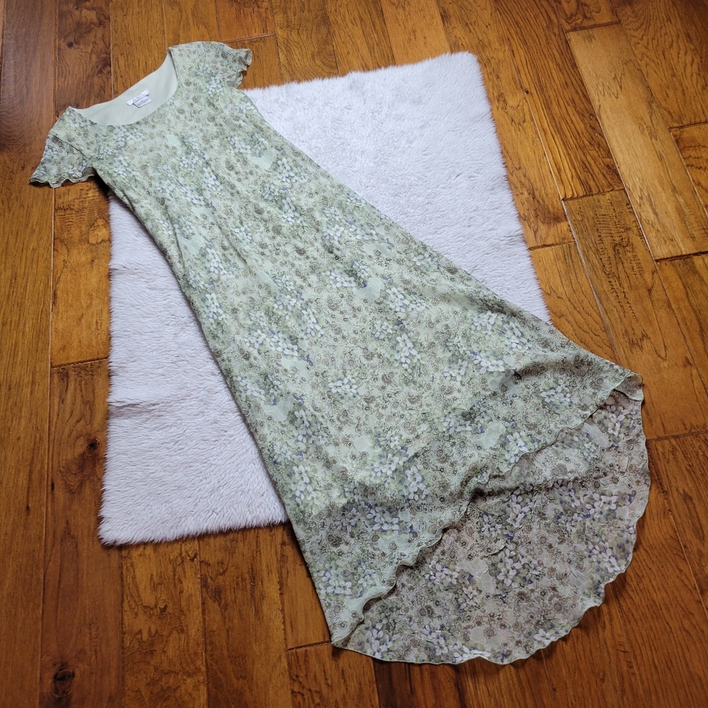 Vintage Y2K Amy Byer Dress Floral Dainty Fairy Slip Dress Women's 12 Green